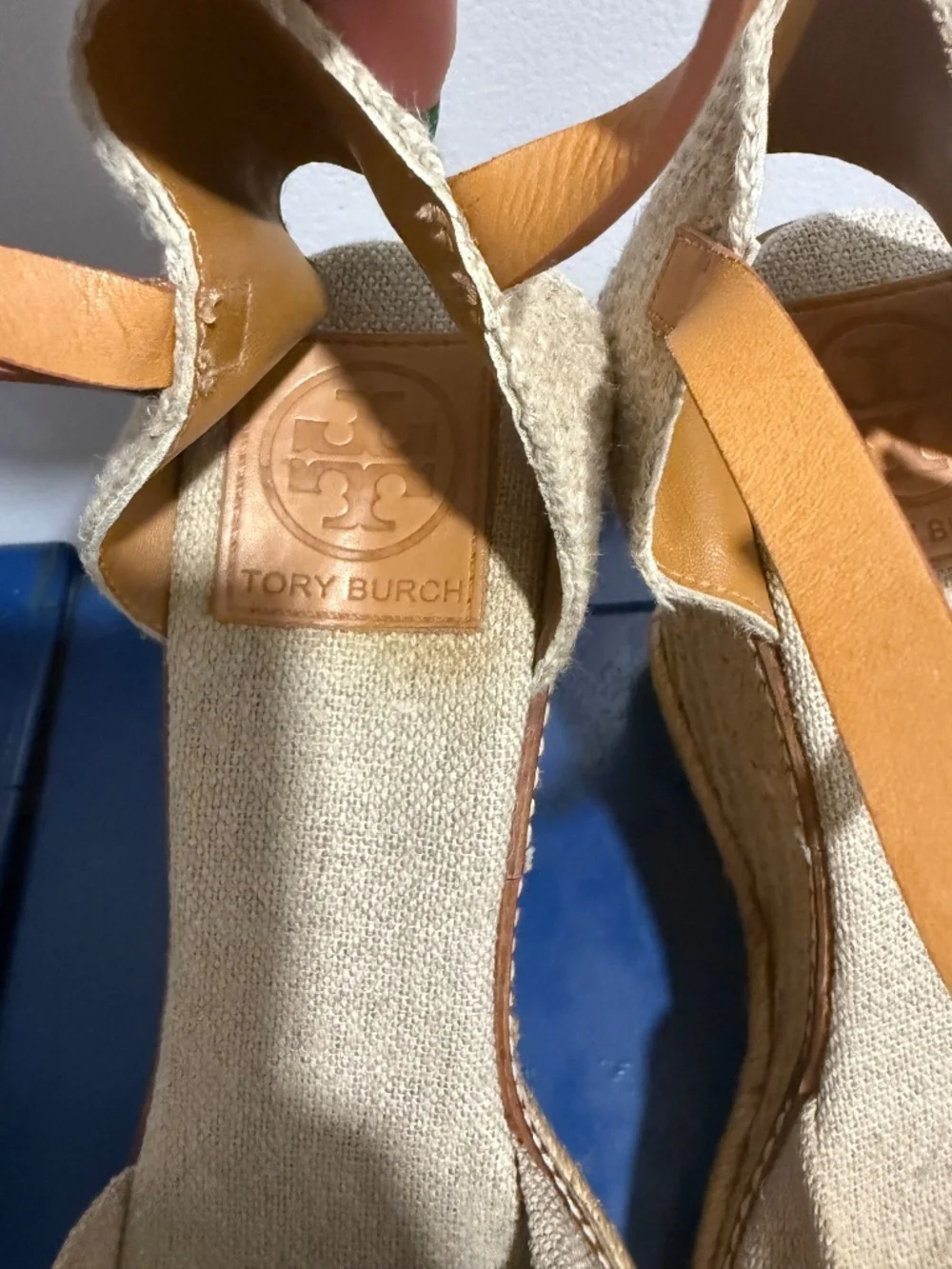 Tory Burch Knotted Linen Espadrille Wedge Sandal Gold Natural 8B Ankle Strap